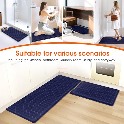 TranquilRelax 2-Piece Kitchen Mats, Cushioned Non-Slip Floor Mats, Blue | Kitchen mats for floor, water-resistant anti fatigue mats for kitchen floor,laundry & entryway, 17.3 x 30 and 17.3 x 47 in - color: Blue, size: 2-Piece | 30"+47" | Standard