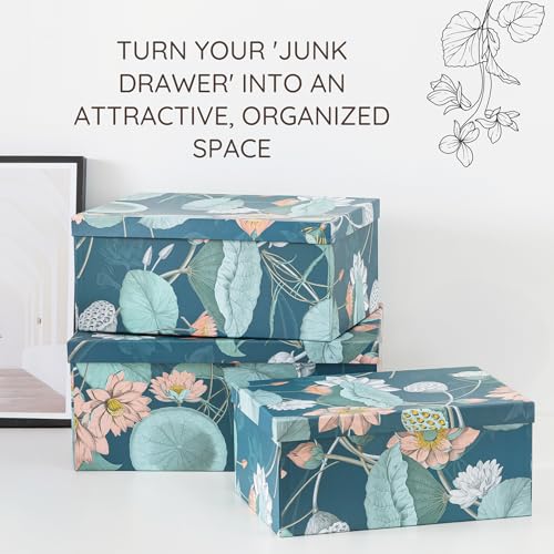 Soul & Lane - Enchanted Garden Decorative Storage Boxes with Lids, Set of 3 | Large Nesting Paperboard Storage Boxes for Keepsakes and Photos, Bold Dark Floral Containers for Home Decor - color: Enchanted Garden