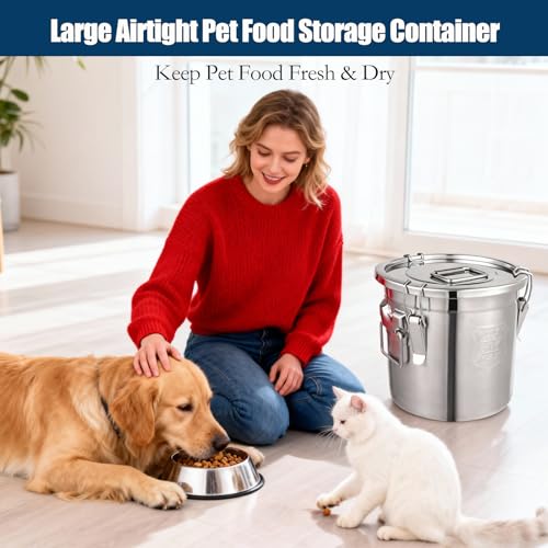 12Lbs 304 Stainless Steel Dog Food Storage Containers with Airtight Lid | Large Airtight Pet Food Storage Container Food Bin for Dogs, Cats & Birds Seed, Keep Fresh