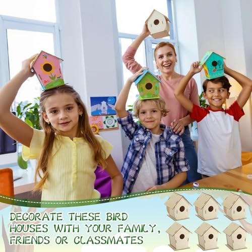DoubleFill 60 Pcs Wooden Bird Houses Bulk for Kids Unfinished Wood Birdhouses for Children Wood Craft Project Kits for DIY Wooden Arts and Crafts for Summer VBS Crafts