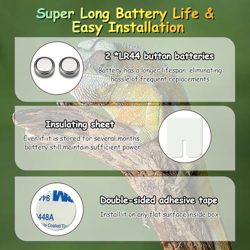 2PCS Reptile Thermometer and Hygrometer Gauge Adhesive Digital Terrarium Hygrometer Reptile Tank Accessories for Bearded Dragon Jumping Spider Leopard Gecko Lizard Ball Python Hermit Crab