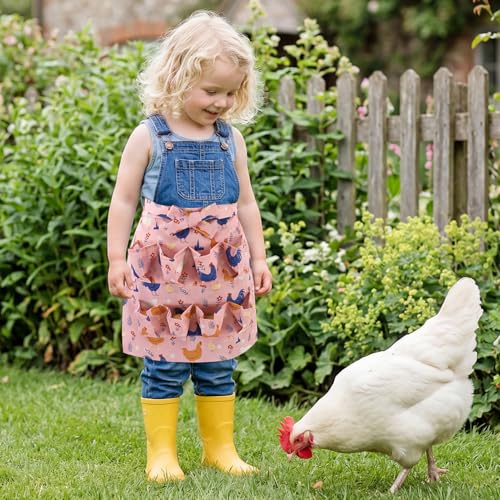 Egg Collecting Apron for Kids, Chicken Egg Apron with 8 Pockets | Cute Eggs Aprons for Fresh Eggs for Hen, Duck, Goose, Bird, Various Collection (Pink,Cartoon Chicken)
