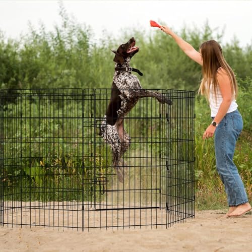 Artmalle 36-Inch Dog Playpen with Top Cover, 8-Panel Rustproof Fence | 36-inch rustproof 8-panel dog playpen with fitted top cover, tool-free setup and roomy space for indoor or outdoor use. - style: 24'' x 36'' with Top cover