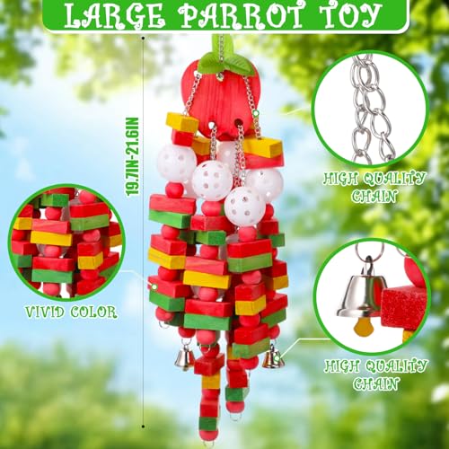 Soulchen 4 Pcs Extra Large Bird Parrot Toy Set Natural Wooden Chewing Toy, Rattan Ball, Wood Nut Loofah String (Bagged) for Large Medium Macaws, African Grey, Parrots (Corn Cob) - style: Corn Cob