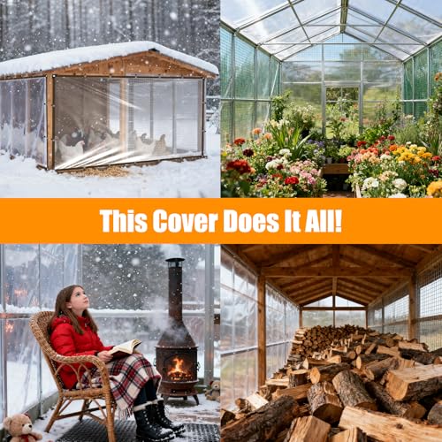 Chicken Coop Winter Cover 6.6x13FT, Waterproof Tarp with Rope | Durable PE Material, Metal Grommets Every 19in, Fits Large Cages and Walk-in Runs, Multiple Sizes - size: 6.6 X 13 FT