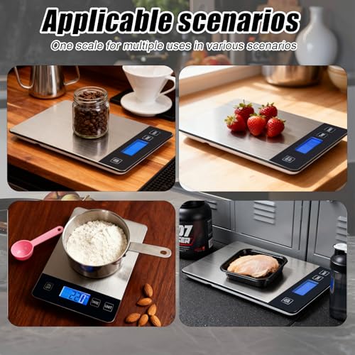 Food Kitchen Scale, 33lb Food Scale Precisely Measures Grams and Ounces for Baking and Cooking, 304 Stainless Steel Kitchen Scale for Food with LCD Display, Batteries Included - style: Battery / 33lbs