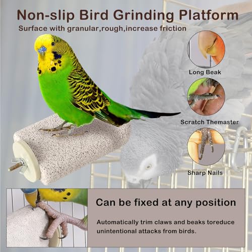 4pcs Bird Perch Stands Foot Claws Trimmer Beak Grinding Stone Parrot Climbing Chewing Toys Cage Accessories for Small Medium Birds Budgies Lovebird Conure (Large) - size: Large
