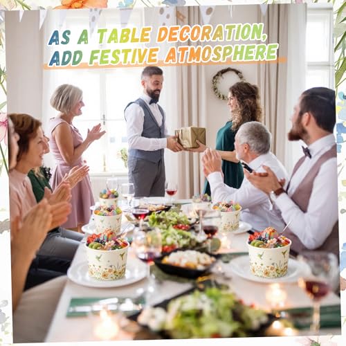 Funnymoom 50 Pack Wildflower Treat Snack Cups Spring Bird Flower Paper Ice Cream Cups 9 oz Hummingbird Floral Party Disposable Dessert Bowls for Hot or Cold Food Birthday Party Baby Shower Supplies - color: Fresh Green, style: Hummingbird