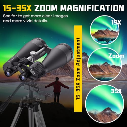 15-35x80 Astronomy Binoculars for Adults, High Powered 35x Zoom HD for Stargazing & Bird Watching, Waterproof Binocular with Tripod Adapter, Ideal Essentials for Cruise Ship, Travel, Camping, Hunting