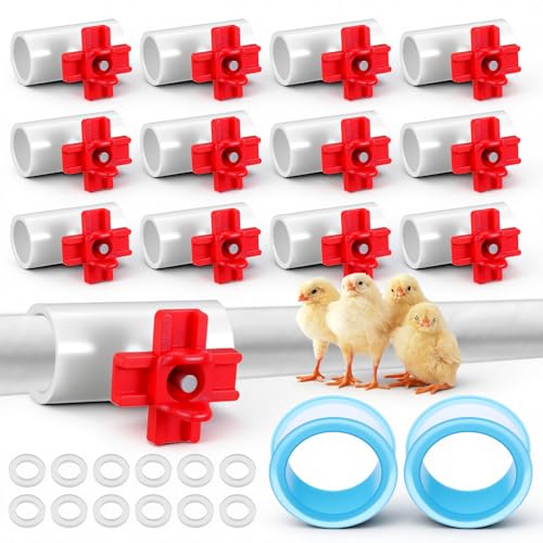 12 pcs Horizontal Chicken Water Nipples with 1/2'' PVC Tee Fittings Mount Poultry Auto Chicken Waterer Nipple Drinker for Ducks Quail and Other Poultry DIY Automatic Waterering System