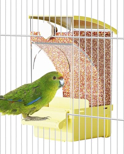 BNOSDM No Mess Bird Feeder Transparent Automatic Bird Cage Feeder with Perch Acrylic Parrot Food Container Parakeet Cage Accessories for Parakeets, Budgies, Cockatiel, Finch, Canary, Lovebird (Yellow) - color: Yellow