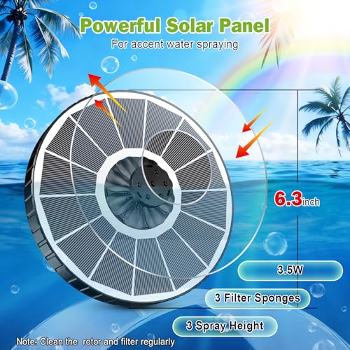 SZMP Solar Fountain with 3 Spray Height, 3.5W Glass Solar Bird Bath Fountain with 4 Adjustable Fixed Rods, and 7 Nozzles, Outdoor Solar Water Fountain Pump for Bird Bath, Garden, Pool, Pond - color: White