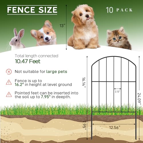 Goovilla Garden Fence, Total 10ft(L) x 24in(H), 10 Pcs, Rustproof Metal | Garden Fencing Animal Barrier, Fence Panels,Black No Dig Fence,Decorative Garden Fences and Borders for Dogs,Flower Bed,Patio - size: Arched