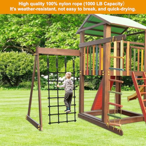 Climbing Cargo Net for Kids Outdoor 30" x 75" Heavy-Duty No Knots Climbing Net for Swing Set, Treehouse, Playground, Ninja Lines, Ninja Obstacle Course Rope Net for Climbing - 1000 LB Capacity - color: Black - 30" X 75"