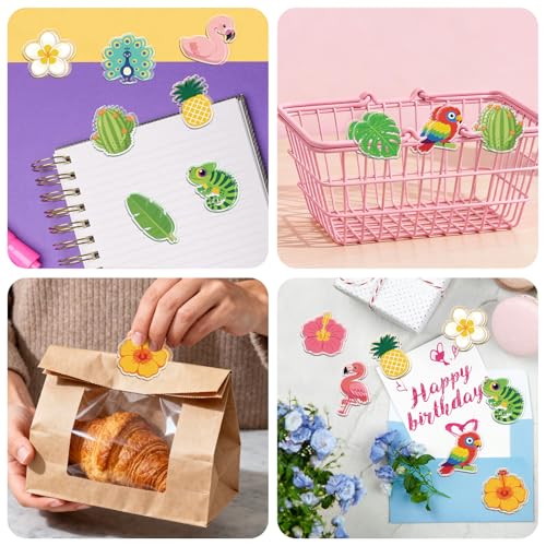 MAYJOYDIY 24Pcs 12 Styles Tropical Plant Flower Animal Acrylic Chip Clips Monstera Leaf Flamingo Bag Sealer Sealing Closures Cute Parrot Cactus Chameleon Bag Clips for Food Storage Airtight Seal Grip - style: Tropical Animal Plant