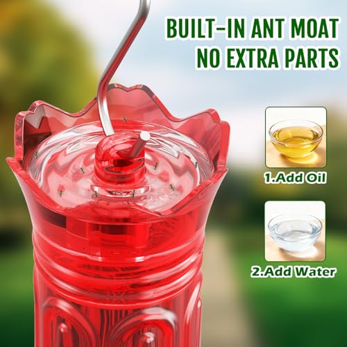 Birdream 10oz Hummingbird Feeders for Outdoors, Plastic Hummingbird Feeder with 5 Bee Guard Feeding Ports & Cleaning Brush, Gift Box Design, Leak Proof, Built-in Ant Moat, Solid Red - color: Solid Red, size: 1 Pack