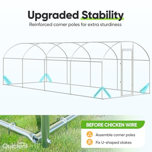 Quictent Essential Series 24x9ft Metal Chicken Coop Run w/Climbing Ladder | Walk-in Outdoor Poultry Cage with PVC Coated Chicken Wire, Hen Duck Rabbit Farm House, Waterproof Anti-UV Cover - size: 24x9ft