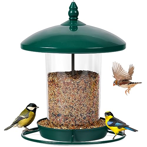 Metal Bird Feeder for Outdoors Hanging,3.0LB Seed Feeder,Easy to Fill & Clean,360° Feeding,Chew Proof Weatherproof Roof for Gardens and Wild Birds,Green - color: Green