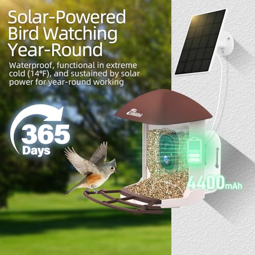 Smart Bird Feeder with Camera Solar Powered, 2.5K UHD Birdwatching Cam | with Free AI Bird Identification, Instant Notifications & Auto Video Capture, for Mom Dad Birdlovers, Brown - color: Brown