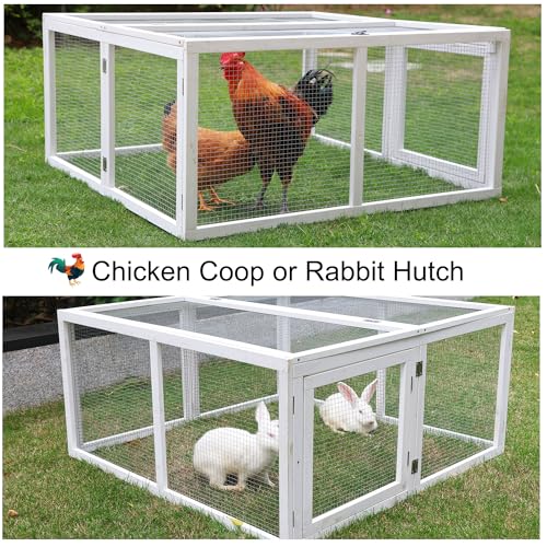 Chicken Coop Extension, Foldable Chicken Coop House Chicken Cage Wooden, Duck Chicken House Large Rabbit Enclosure Assembly Free (White)