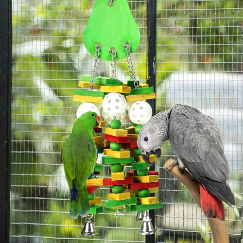 Large Bird Parrot Toys for Cockatoos African Grey Macaws Amazon Parrots | MEWTOGO, Brightly Colored, Appealing to Birds, Natural Wood, Bird Gifts, Avocado Style - color: Green
