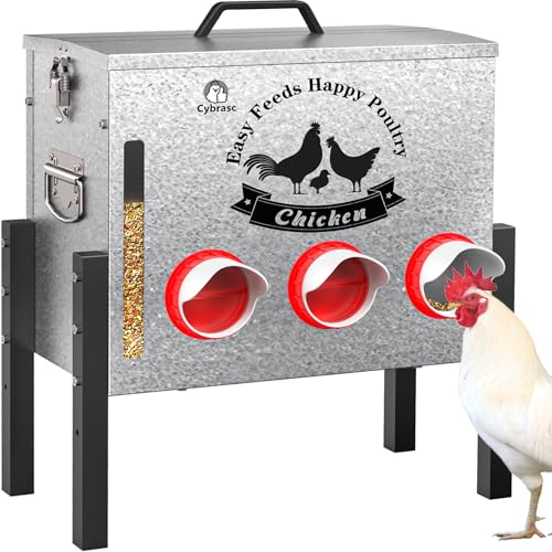 7-Gal Metal Automatic Chicken Feeder with 6 Feeding Ports | 35LB Capacity, Anti-Waste Design, Rust-Proof Alloy Steel, Clear Viewing Window, 3-Level Legs for Outdoor Chicken Coops - size: 7GAL-35LB
