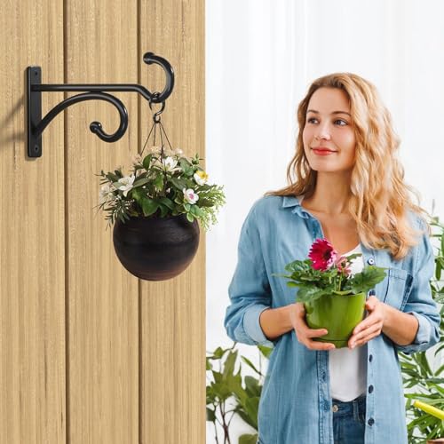 6" Plant Hanger Hooks Outdoor Indoor Planter Hooks, Wall Mounts for Hanging Plants, Baskets, Wind Chimes, Bird Feeders, Lanterns, Bird Houses (Black Metal, 2-Pack) - color: Black, size: 6 Inch