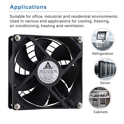 GDSTIME AXIAL 9225, New Muffin Fan, 110V 115V 120V 220V 240V AC 90mm 92mm Fan, for DIY Cooling Ventilation Exhaust Projects | AXIAL 9225, Muffin Fan, 80V - 240V, High Speed, for DIY Cooling Ventilation Projects - size: 92x92x25mm