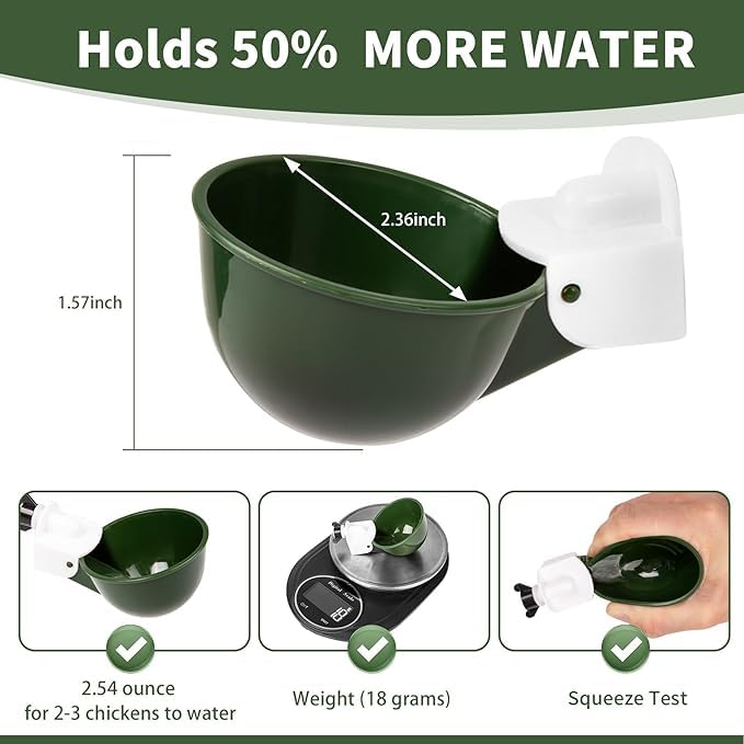 Chicken Waterer 8-Pack Automatic Chicken Waterer Cups - No Waste Poultry Watering Solution for Chicken, Duck, Goose, Turkey with Easy Mounting System Poultry Waterer