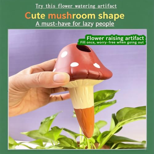 4PCS Terracotta Self Watering Spikes, Mushroom Shaped Self Watering Globes | Automatic Plant Waterer Outdoor&Indoor Use, Vacation Clay Watering Devices System, Slow Release Self Watering Planter Insert - color: Mushrooms Set (Pack of 4)