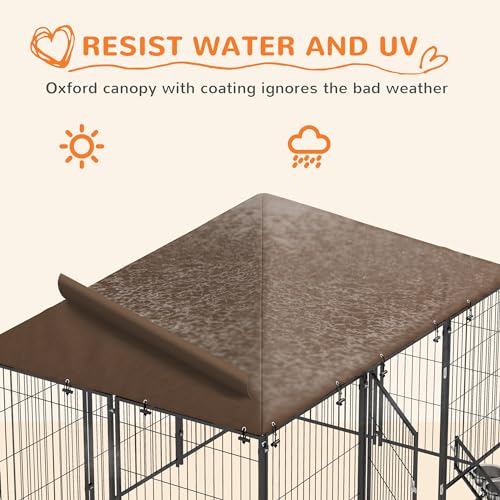 PawHut Outside Dog Kennel Puppy Play Pen w/Canopy 6.9' x 4.6' x 5' Black | Secure Lock, Heavy Duty Welded Wire Steel, Rotating Bowl, Outdoor Fence Crate Enclosure Cage for Dogs Chickens Ducks - size: 6.9' x 4.6' x 5'
