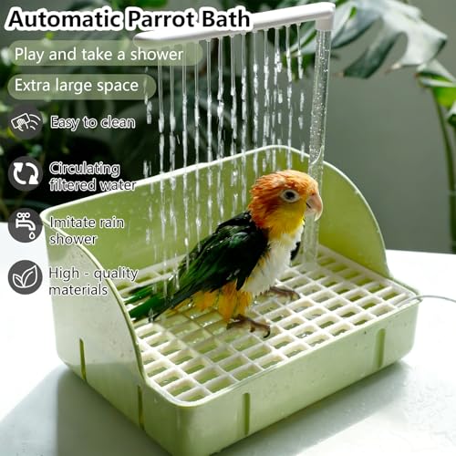 Automatic Parakeet Bird Bath with Pump,Parrot Shower Bathtub (Green) | Circulating Water System Large Bird Fountain Bath Bathing Tub for Budgie Cockatiel Lovebird Conure - color: Green