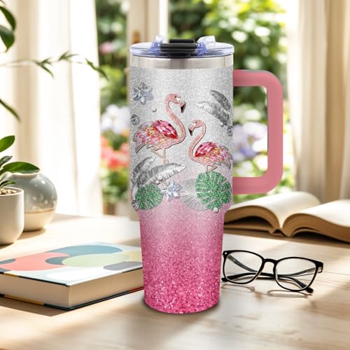 DUUV Pink Flamingo Tumbler 40oz, Insulated Flamingo Gift for Women Girl | Just a Girl Who Loves Flamingos Tumbler Leakproof, Girly Flamingos Mug, Christmas Thanksgiving Birthday Gift, 1 Pack - color: Diamond Flamingo