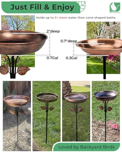 12" Bird Bath for Outside with Stake, Metal Garden Birdbath | 0.7 Gal Capacity, 2" Shallow Bowl, Rust Resistant Metal, Easy Cleaning, Garden Yard Patio Decor