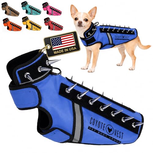 CoyoteVest SpikeVest Dog Harness, Made in the USA, XXS-Royal Blue | Stab-Resistant Protective Vest | Coyote Vest for Dogs | Defends Against Coyotes, Dogs, Birds of Prey | Reflective Safety - color: Royal Blue, size: XX-Small