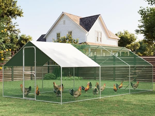 10x20 FT Large Chicken Coops Walk in Metal Chickens Run with Chicken Roosting Perch Outdoor Chicken House with Security Lock and Split Door for Farm, Yard, Backyard - color: Silver, size: 228.0''L x 119.0''W x 79.0''H