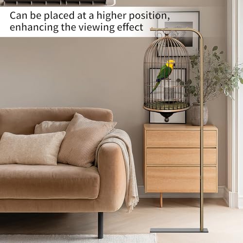 67 Inch High Hanging Bird Cage, Bird Cage Stand, Feeder Stand with Base | Suitable for Hanging Various Types of Birdcages(Weight Limit: Within 35 Pounds) - size: Gold, Without Storage Rack
