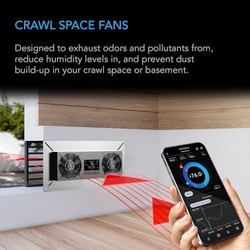 ﻿AC Infinity AIRTITAN T8, Crawlspace Basement Ventilator Fan, with WiFi App-Compatible Temperature Humidity Controller, IP-55 Rated, Exhaust | With WiFi App-Compatible Temperature Humidity Controller, IP-55 Rated, Exhaust - size: Large, Smart Controller,