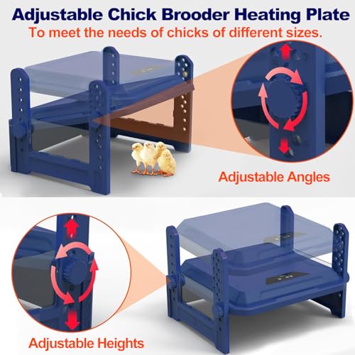 Chick Brooder Heating Plate with Adjustable Temperature, 10"x10" Chicken Brooder Heater for Baby Chicks, Ducklings, Safer Alternative to Heat Lamps, Adjustable Height, 50W Brooder Plate(Blue) - size: 10.0"L x 10.0"W x 3.5"H