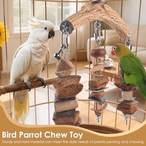DBNESS Bird Parrot Toys, Hanging Medium Large Birds Wooden Chew Blocks with Stainless Steel Natural Chewing Cage Bite Toy for Juvenile Macaws African Greys Cokatoos Amazon Parrots - style: Triple String