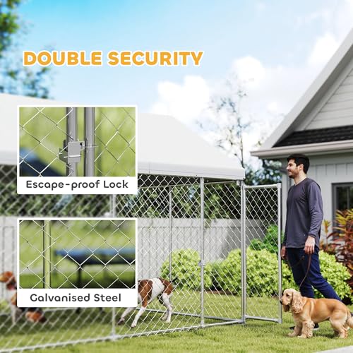 PawHut Outdoor Dog Kennel for Large Breed 20' x 7.5' x 8' w/Secure Lock | Heavy Duty Large Dog Kennel Outside, Waterproof Roof, Galvanized Chain Link Pet Enclosure, for Chicken, Duck - size: 236.2"L x 90.6"W x 94.5"H