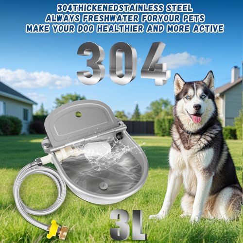 Automatic Water Dispenser for Dogs, 304 Steel Float Valve Pet Water Bowl