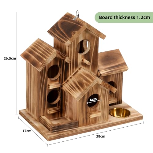 Bird House 5 Hole Bird Houses for Outside with Thickened Wooden Board，Birdhouse for Blue Bird Humming Bird and Chickadee Swallow. Hanging Edible Wild Bird Nest Garden Decorative