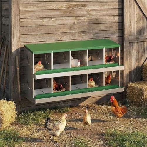 GarveeLife 10 Compartment Chicken Nesting Box, Nesting Boxes for Chickens, Metal Chicken Laying Boxes with Perch, Secure Lid, Versatile Wall Mount or Free Standing for Hens, Green - color: green, size: 10 grids