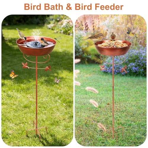 Metal Bird Bath for Outside Solar Powered Bird Bath Fountain, Freestanding Birdbath Feeder Bowl for Outdoor Garden Patio Yard Lawn Decor, Bronze, 41 in