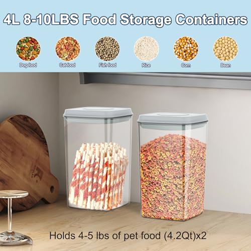 LEAWALK 4.2Qt 2Pack Airtight Dog Cat Food Storage Container and Dog Treat Containers BPA-Free, PET Clear Stackable Pet Storage Bin, 1 Cup Scoop, 1 Sponge cleaning brush, Pop Top, With handle (Grey) - color: Grey（4.2Qt-2Pack)