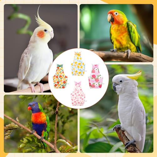 4 Pcs Bird Diaper, Parrot Diaper, Reusable Bird Clothes with Adjustable Straps & Waterproof Inner, Pet Bird Diapers for Budgies, Lovebirds, Cockatiels, and Miniature Macaws