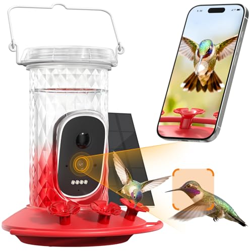 Smart Hummingbird Feeder Camera with AI Identification | AI Identification, 2.5K HD & Color Night Vision, Attract Hummingbirds, Solar Powered Outdoor, IP66 Weatherproof, Garden Decor