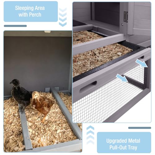 Mobile Chicken Coop with Wheels, Large Wooden Hen House with Run, Chicken Tractor with Waterproof Roof, Nesting Box & Pull-Out Tray, Outdoor Poultry Cage for Backyard Chickens/Rabbits (Grey) - color: Grey