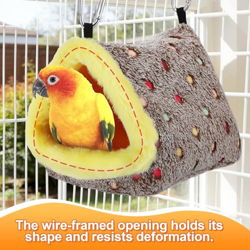 MEWTOGO Medium Winter Warm Bird Nest for Cage - Comfortable Birds Bed with Support Plate, Hanging Shed Hideaway Hammock Hut Gift for Cockatiel Monk Parrots Sun Conure - size: Medium